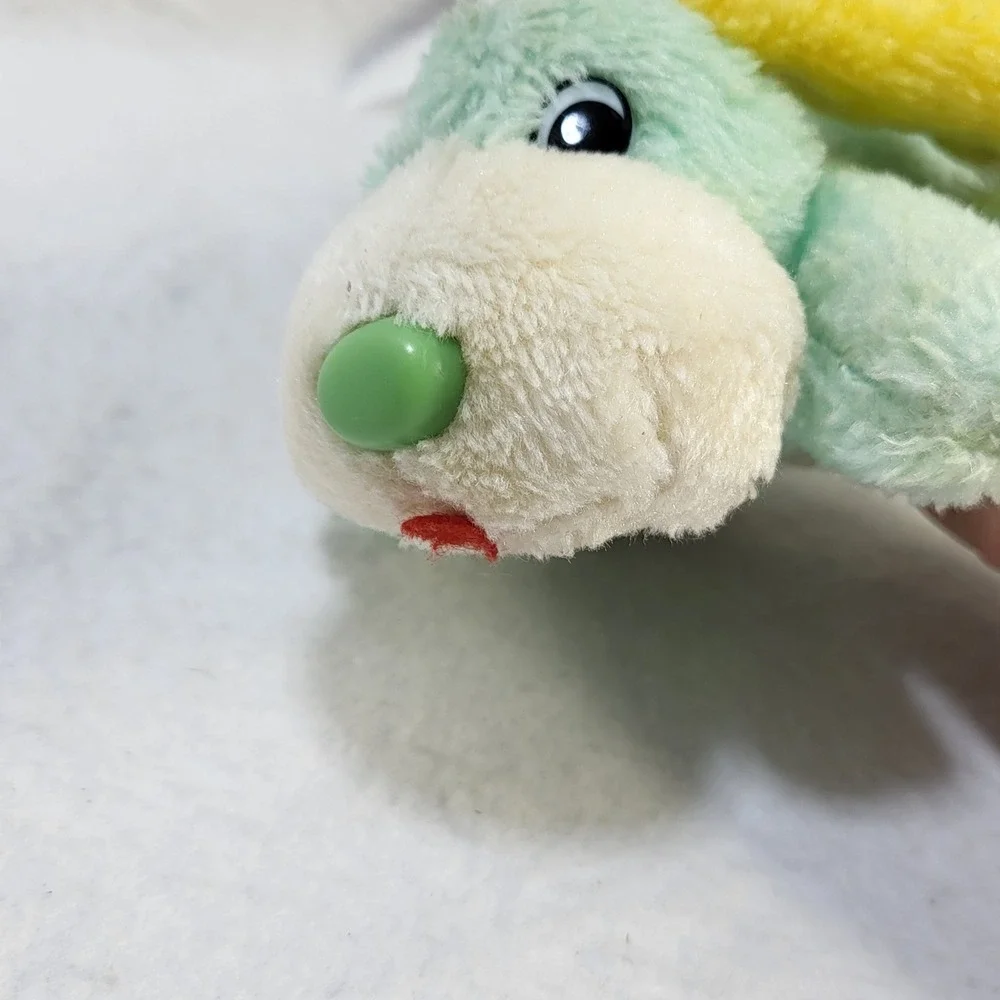 Vintage Commonwealth Toy Pastel Green Yellow Puppy Dog Plush Stuffed Animal 6